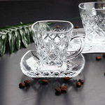 欧式水晶玻璃咖啡杯碟套装雕花刻花把杯带底托餐厅茶吧速卖通杯子