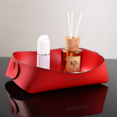 皮革收纳盒收纳筐床头柜桌面黄色绿色简易收纳 学生用品收纳盒|ru