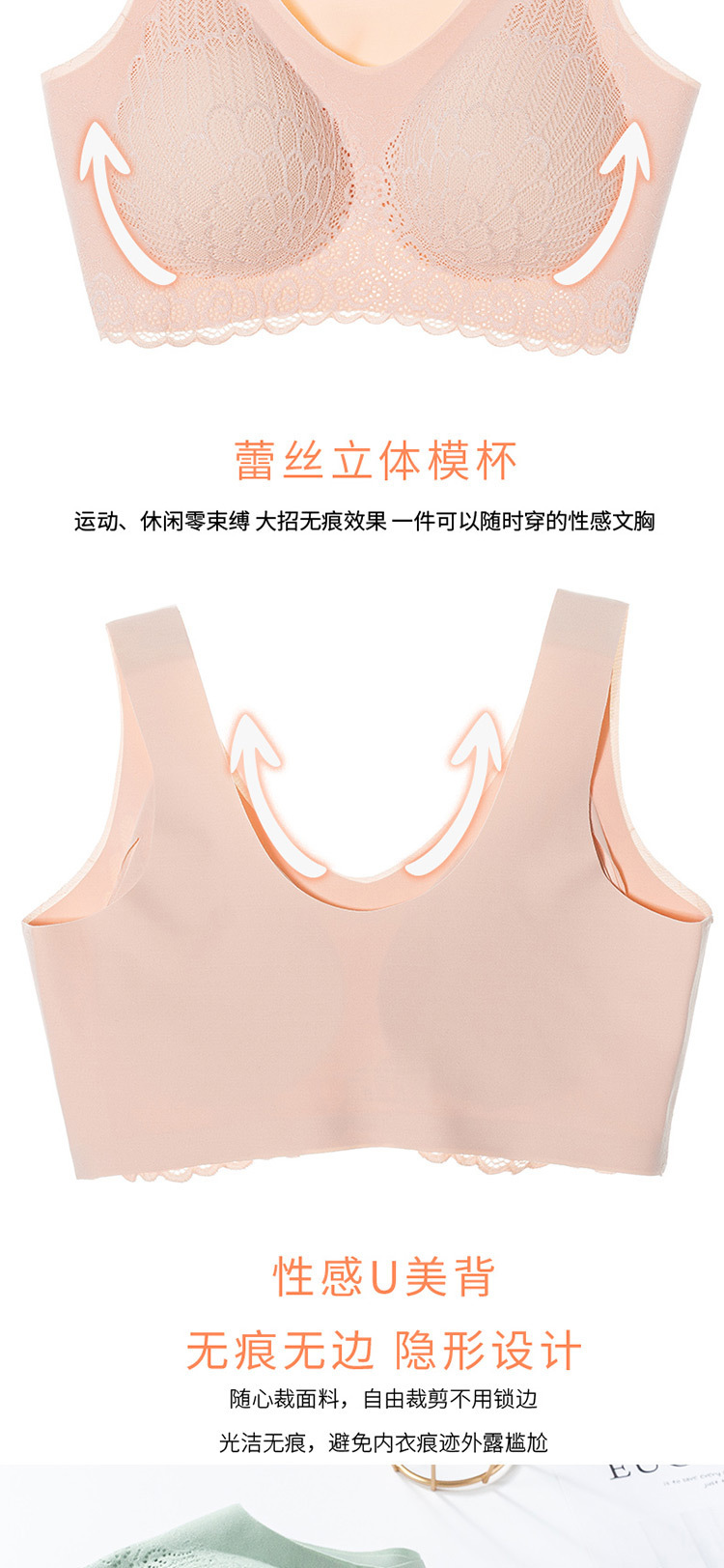 泰国乳胶4.0无痕内衣女无钢圈一片式聚拢收副乳运动蕾丝睡眠文胸详情8