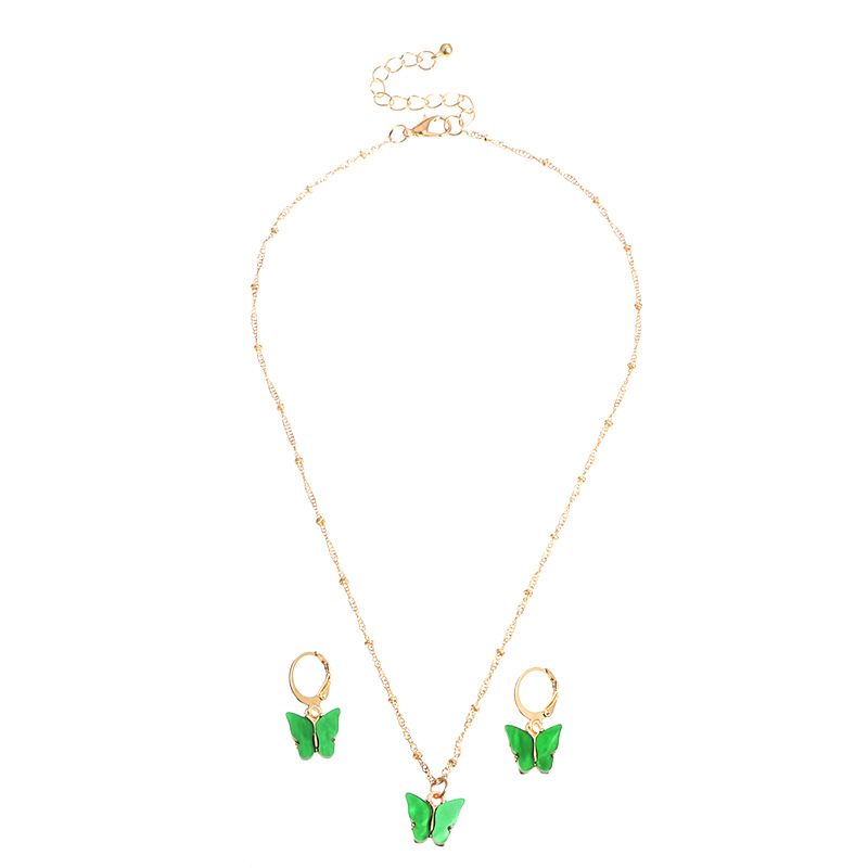 explosive accessories multicolor butterfly necklace earring set temperament small butterfly jewelry