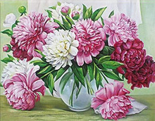 牡丹菊花花卉花瓶 厂家批发客厅卧室装饰满绣11ct十字绣一件代发