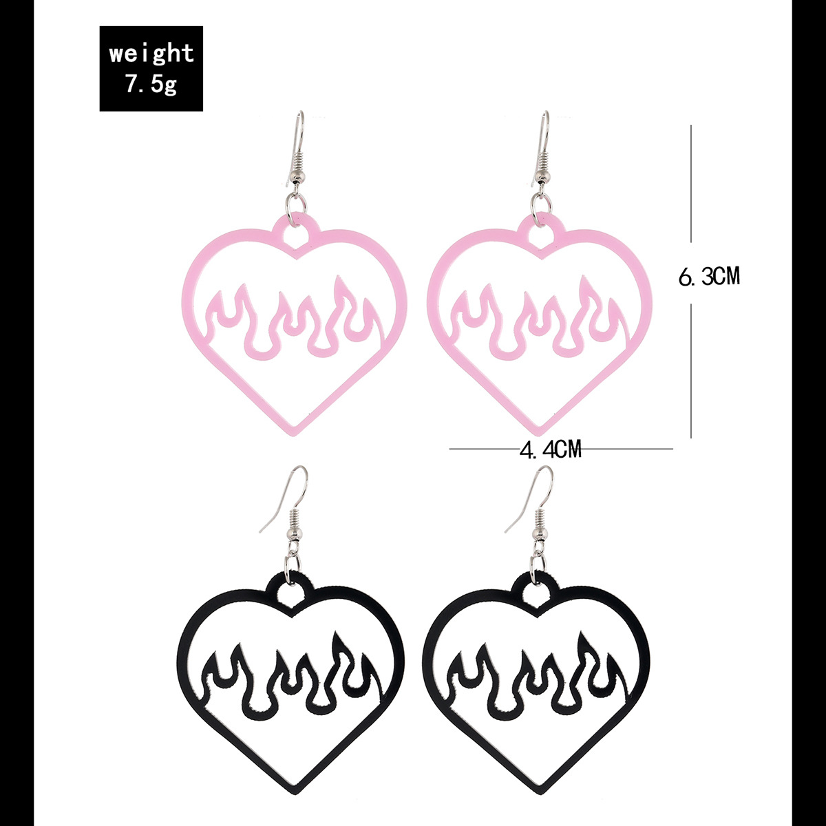 Simple Two-tone Acrylic Black Pink Hollow Love-shaped Spark Flame Earrings 2 Pairs display picture 6