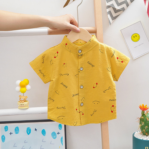 Summer Short Sleeve Ins Cute Print Smiley Overalls Set Children's Set 2020 Korean Version Fashion for Middle and Small Children