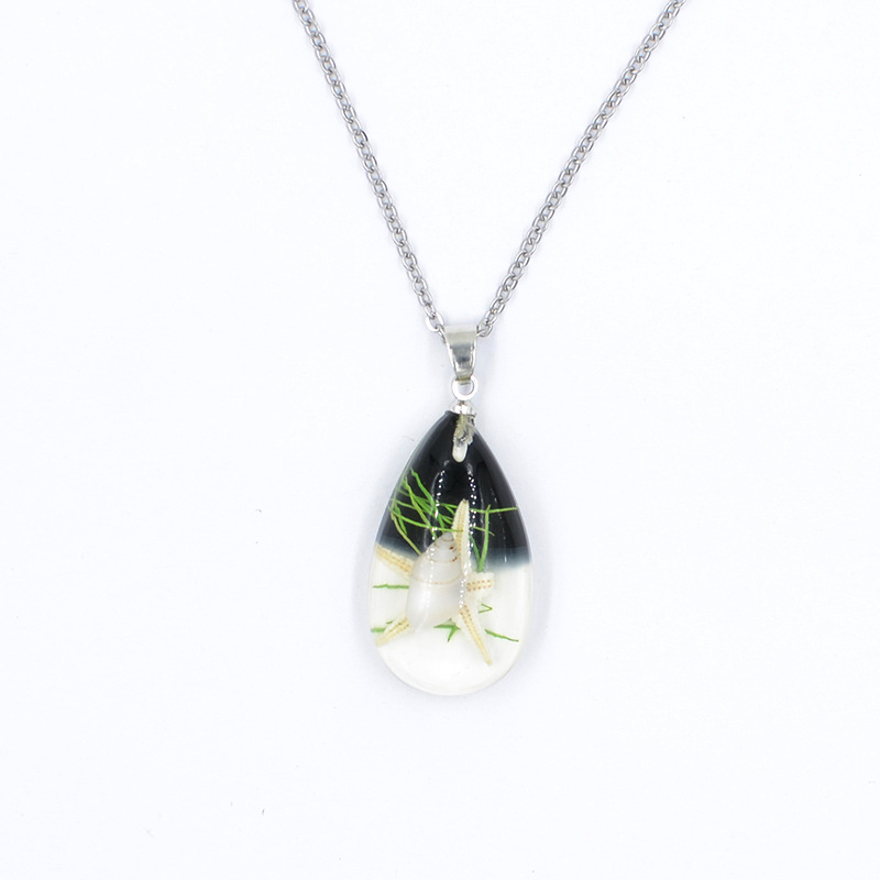 cable chain Chain Type Creative Handmade Resin Starfish Shell Water Drop Stainless Steel Necklace Women's Jewelry Student Travel Necklace
