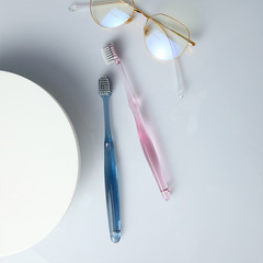 銀離子抑菌牙刷 情侶2支裝水晶柄成人寬頭軟毛牙刷廠家批發