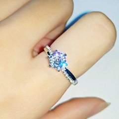 六爪閃耀鋯石女式戒指歐美復古氣質仿真鑽戒低奢白水晶戒指飾品女
