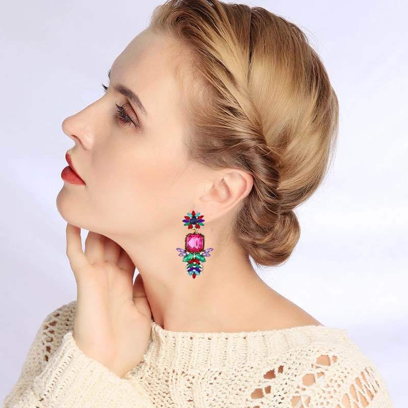 Colorful Diamond Flower Alloy Earrings display picture 2