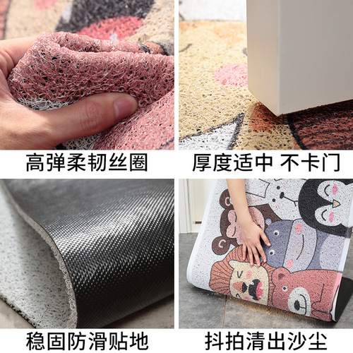 Cartoon wear-resistant dust removal entry door floor mats, household door scraping mud, easy care, animal wire loops, anti-slip floor mats