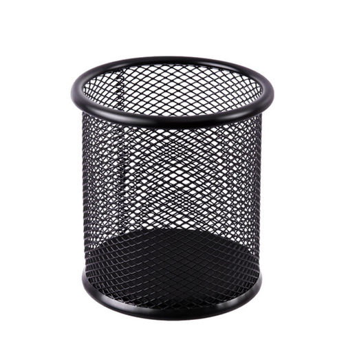 Factory Direct Selling Simple Round Pen Holder Creative Office Supplies Black Mesh Metal Pen Holder Pen Insert Square Thickened