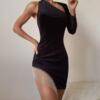 One shoulder tight dress with diamond