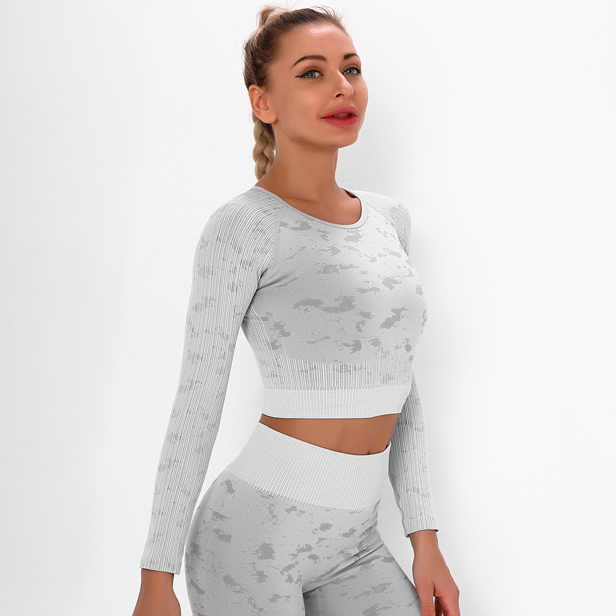 ropa de yoga para correr de manga larga de secado rápido de punto sin costuras NSLX9039