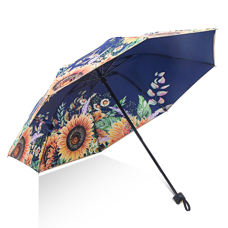向日葵黑胶防晒双层遮阳UV伞折叠雨伞两用晴雨广告伞印logo现货