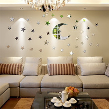 亚马逊热卖笑脸月亮星星镜面墙贴创意亚克力满天星客厅儿童房装饰