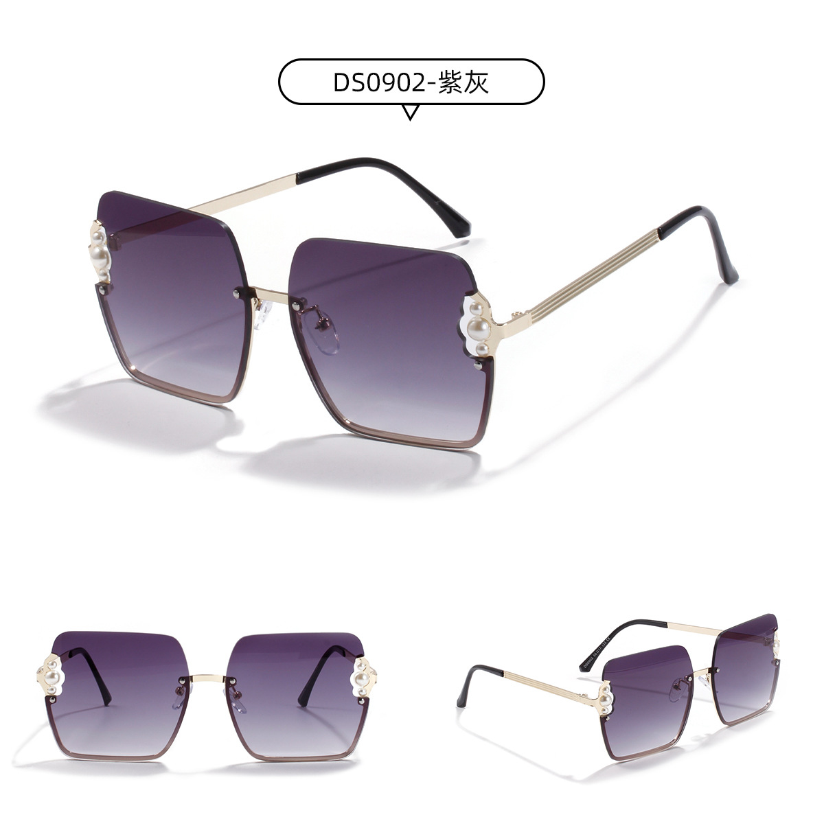 Square Pearl Metal Sunglasses Half Frame Retro Sunglasses Wholesale display picture 4