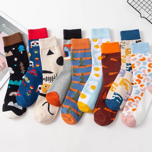 Autumn and winter new women's socks striped mid-calf milk couple versatile personality male cat cartoon fruit strawberry trendy socks