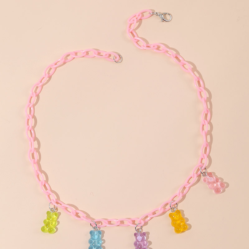 exaggerated cute bear transparent resin pendant long necklace