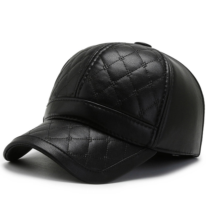 Baseball Cap With PU Quilted Embroidery, Autumn Winter Warm Cold-proof Outdoor Casual Duckbill Ear-protecting Hat,_voghion.com