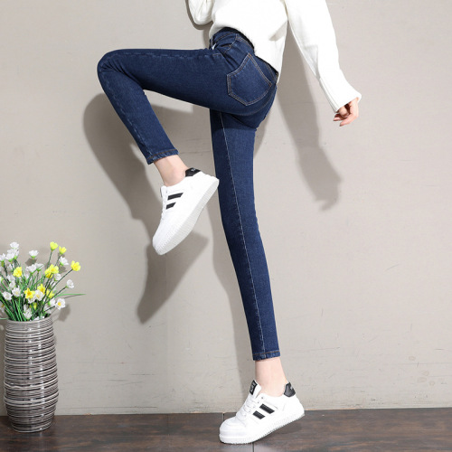 Velvet jeans for women 2022 new Korean version slimming high-waisted tight-fitting pants thickened nine-point velvet trousers winter