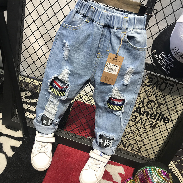 Boys' jeans, children's ripped beggar pa...