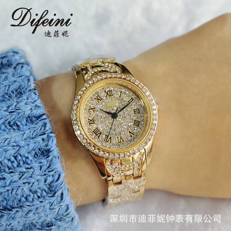 欧美跨境爆款货源工厂满天星小金表女士防水满钻日本机芯石英女表