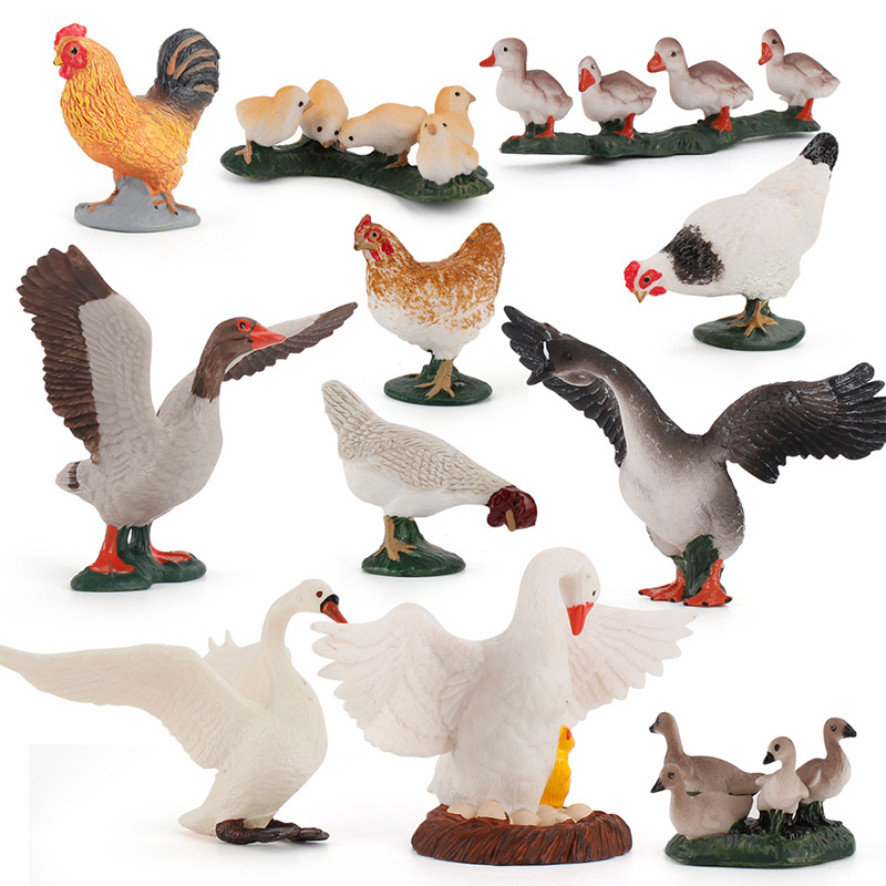 Exportación transfronteriza nuevos niños simulación granja aves modelo animal pollo pato ganso arena bandeja combinación 11 piezas conjunto adornos