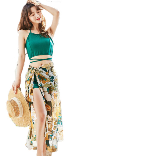 les swimsuit women's split bikini three-piece conservative slimming belly-covering chiffon Korean version ins sexy swimwear wholesale