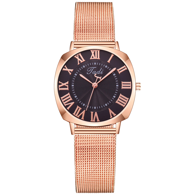 New Starry Sky Sparkling Pink Square Large dial Simple Lazy Mila Alloy Mesh Belt Women's Quartz Watch_voghion.com
