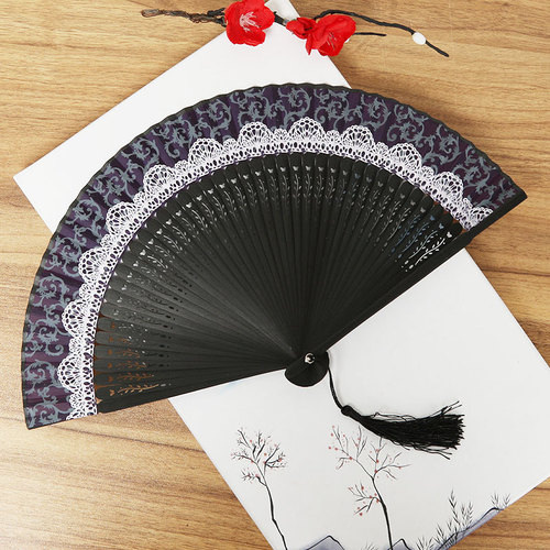 Chinese Fan Chinese Hanfu hand Fan customize antique bud lace folding fan and silk fan craft gift advertisement fan