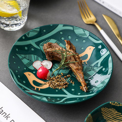 Japanese-style embossed hand-painted underglaze porcelain tableware 8-inch threaded soup plate creative snack home meal plate