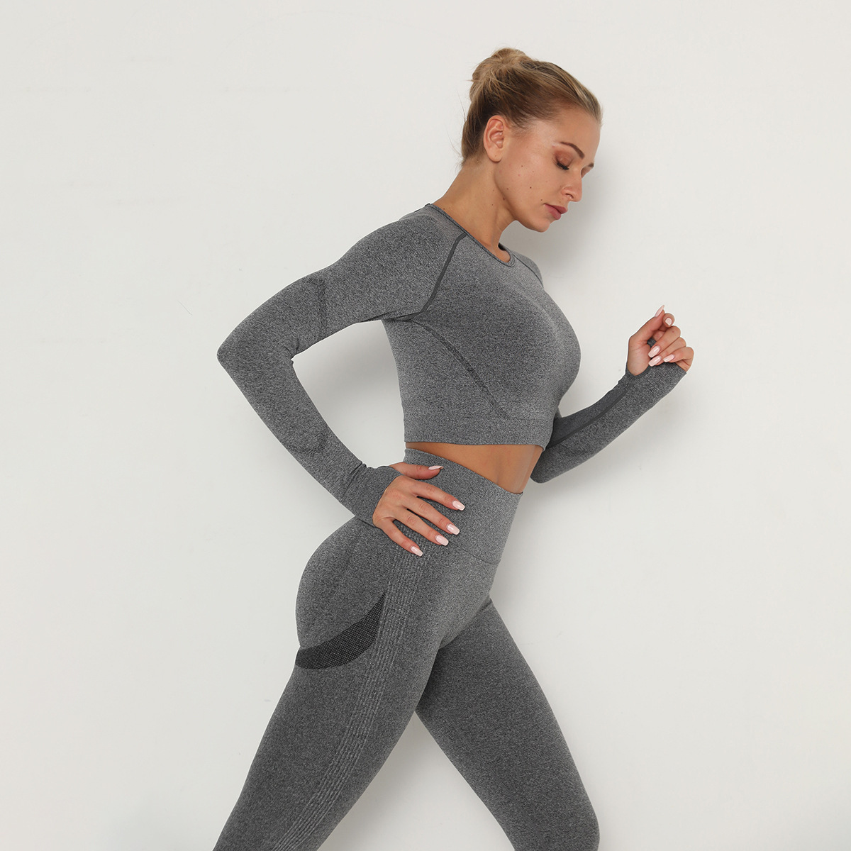 seamless long-sleeved high-stretch quick-drying fitness yoga wear NSLX14711