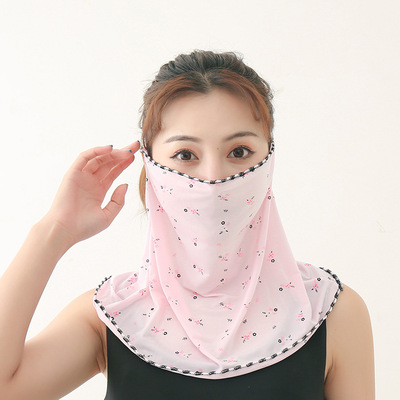 新款冰丝大面罩夏季女护颈遮阳骑行装饰轻薄凉爽碎花透气防晒口罩|ru