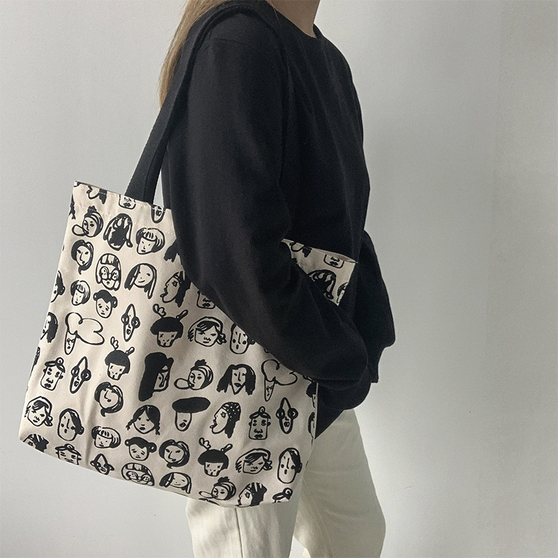 Otoño e Invierno nuevo gran capacidad bolsa de lona de hombro de las mujeres ulzzang retro lindo viaje de trabajo Estudiante bolsa de tela ins
