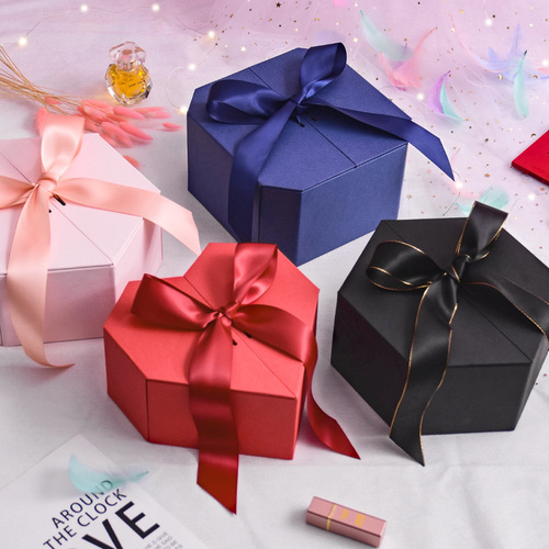 Creative octagonal hexagonal gift box empty box pink gift box with favor box cosmetic packaging box wholesale
