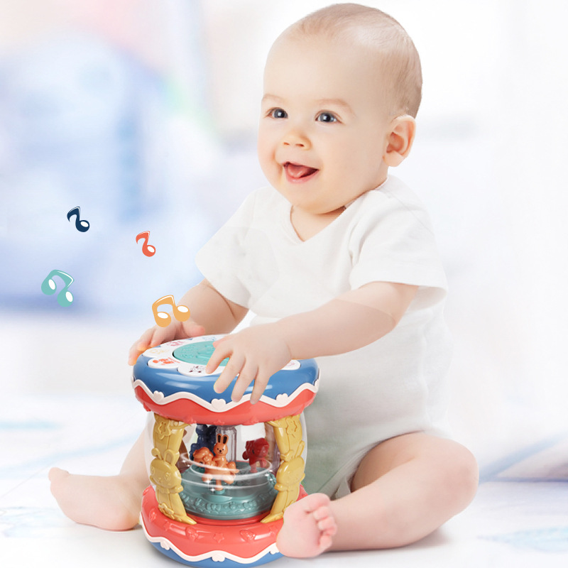 Música giratoria tambor de mano juguetes niños y niñas educación temprana caja de seis lados inteligencia cerebro-movimiento juguetes para bebés