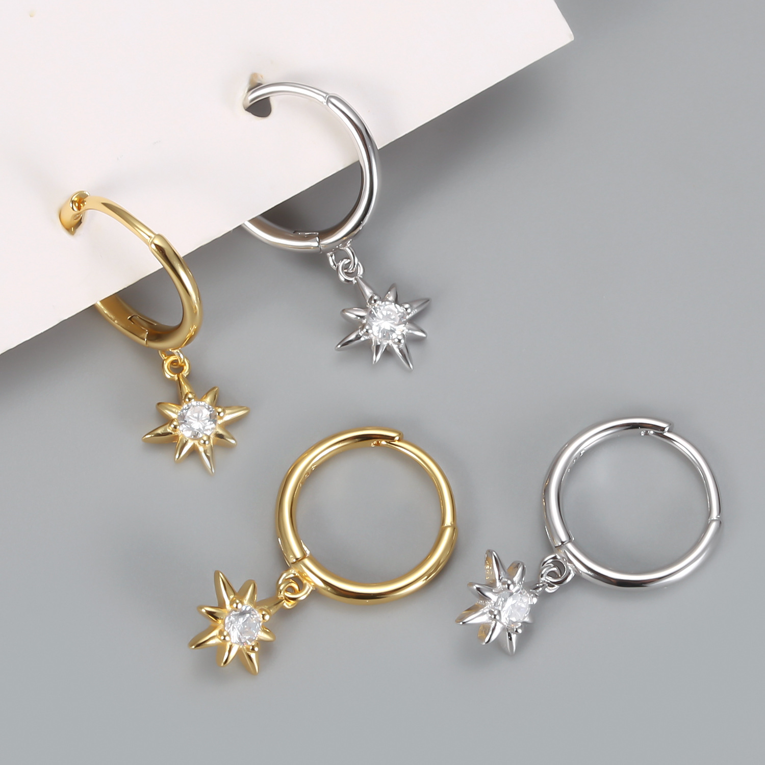 1 Paire Style Simple Star Incruster Argent Sterling Gemme Boucles D'oreilles display picture 2