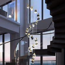 新款水晶燈現代簡約輕奢網紅創意水晶燈旋轉樓梯間超長4米6米吊燈