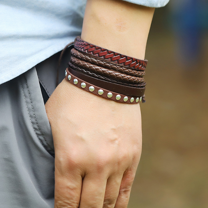 Retro  Handmade Beaded Leather Bracelet
