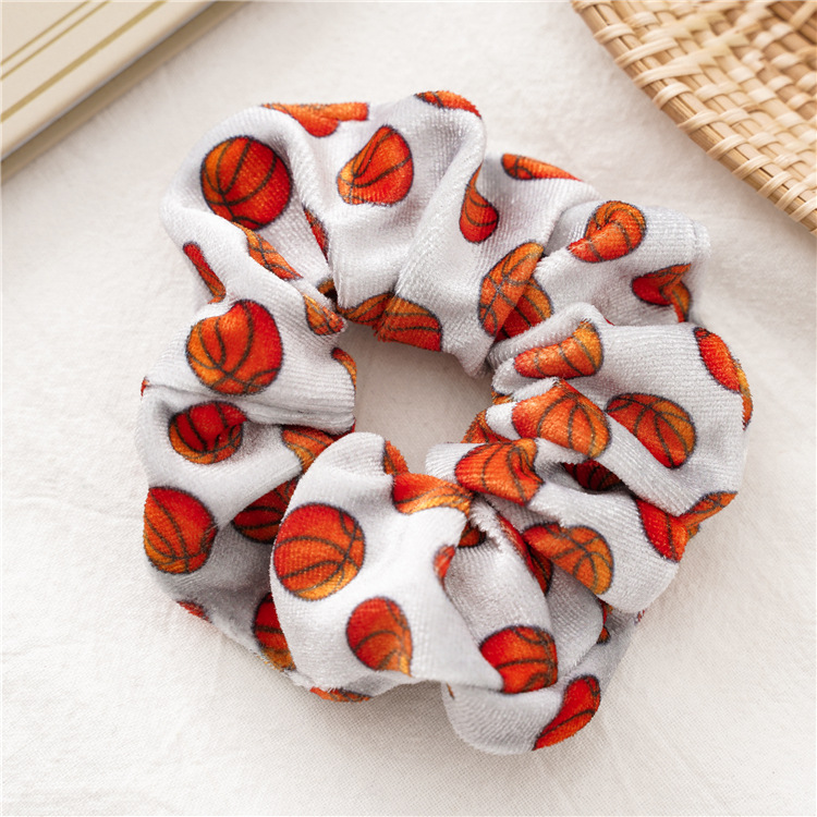 Golden Velvet Basketball Series Large Intestine Circle Elastic Hair Scrunchies display picture 7