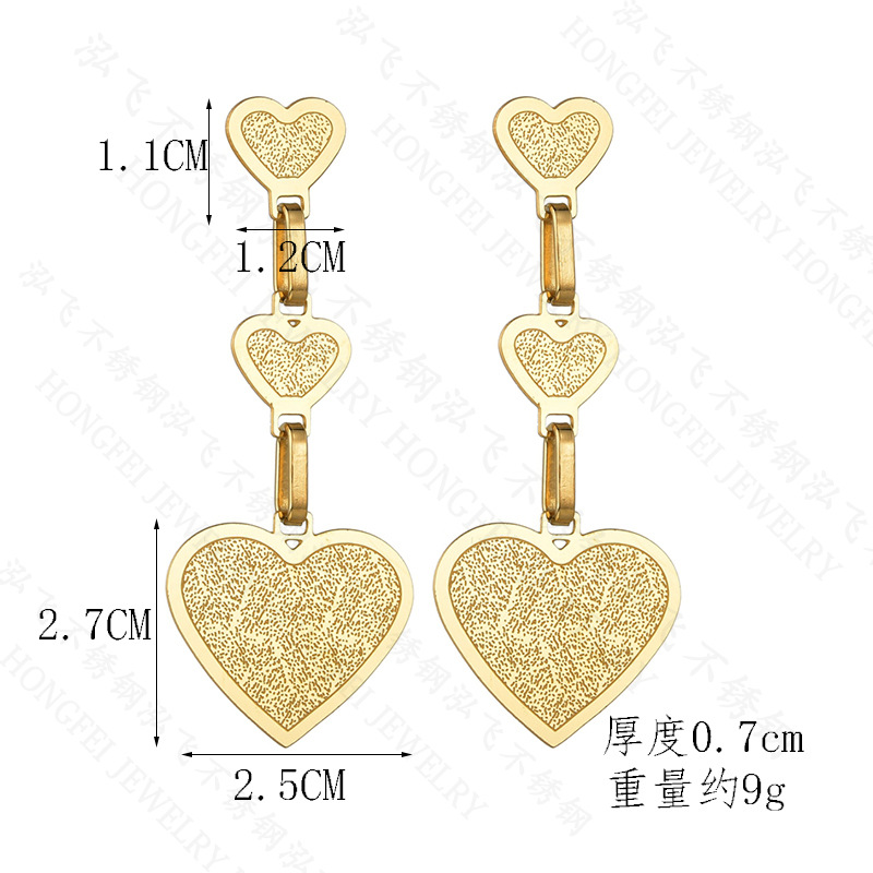 Boucles D&#39;oreilles D&#39;amour Brillantes Multicouches En Forme De Coeur Simples En Acier Inoxydable Bijoux Exagérés En Gros Nihaojewelry display picture 1