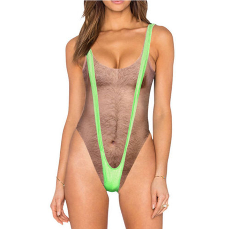 faux skin breast hair one-piece swimsuit  NSHL42873