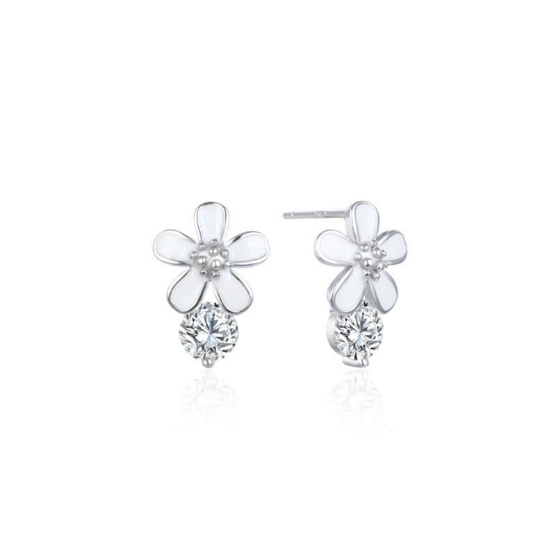 Diamante incrustado flor s925 pendientes de plata dulce fresco Mori pendientes femeninos fuente fábrica al por mayor una semana pendientes
