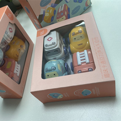 Keyobi's same cartoon car, sound and light puzzle pull-back car set, children's toy car, kindergarten gift