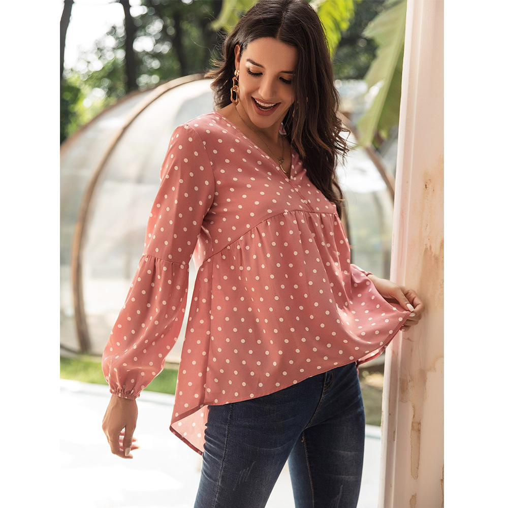 casual new loose printed V-neck long-sleeved T-shirt  NSSA39991