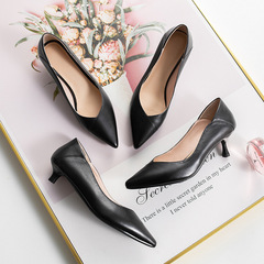 Women's Summer High Heels, Genuine Leather Pointed Toe, Two-Wear Thin Heel, Comfortable Low Mouth, Thick Heel Women's High Heels, Large Size, One Piece Sale