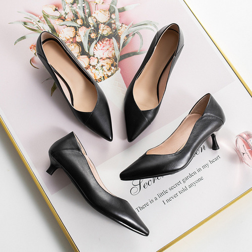 Women's Summer High Heels, Genuine Leather Pointed Toe, Two-Wear Thin Heel, Comfortable Low Mouth, Thick Heel Women's High Heels, Large Size, One Piece Sale