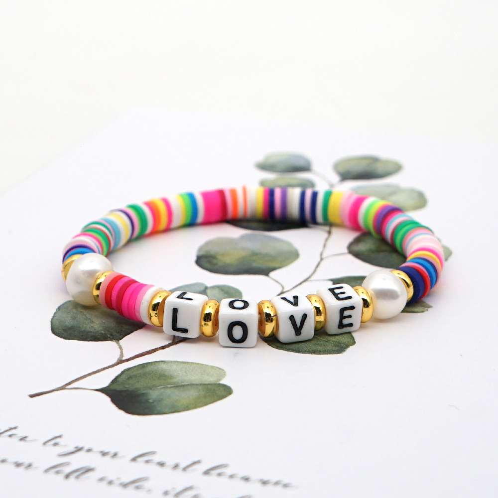 Original Simple Pearls Natural Pearl Hand-woven Love Love Colorful Soft Clay Clay Bracelet Wholesale Nihaojewelry display picture 3