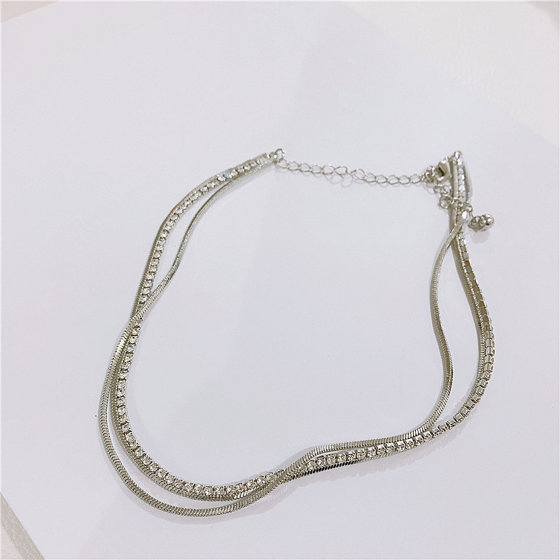 Japanische Und Koreanische Doppels Chicht Schlangen Knorpel Diamant Schlüsselbein Kette Weibliche Choker Einfache Temperament Halskette Halskette display picture 5