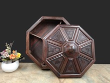 老挝大红酸枝八角5格固定果盘素面零食瓜果盒家居实用点心盒