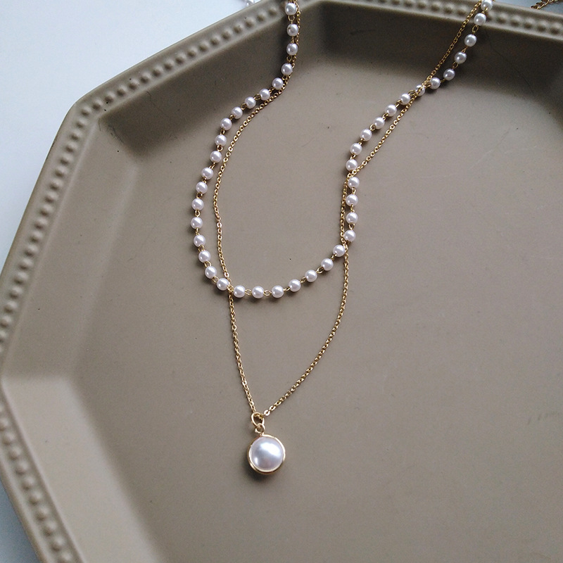 Simple Double-layer Metal Pearl Necklace display picture 3