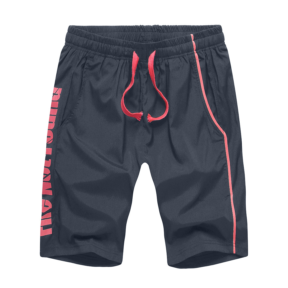 沙滩裤亚马逊纯色休闲运动短裤海边宽松男士速干五分裤大码厂家